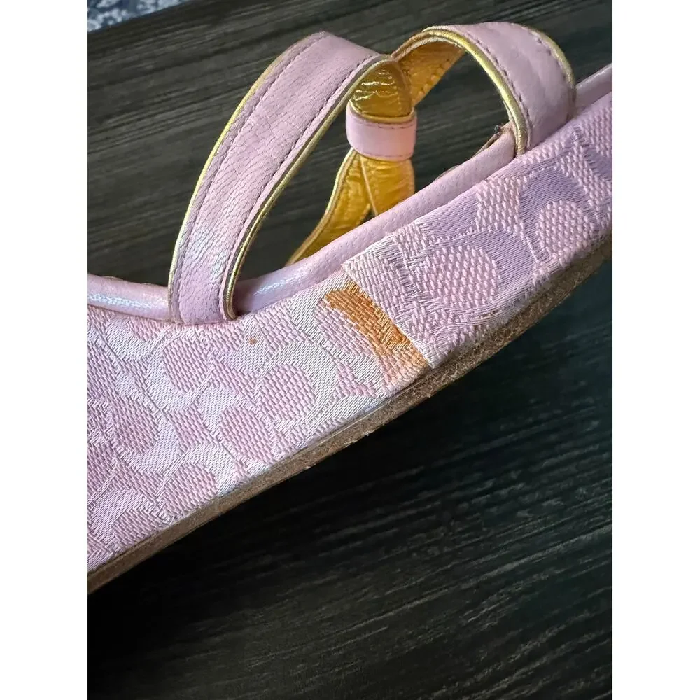 Y2K Coach Cathleen Pink Signature Jacquard Wedge Sandals Sz. 9